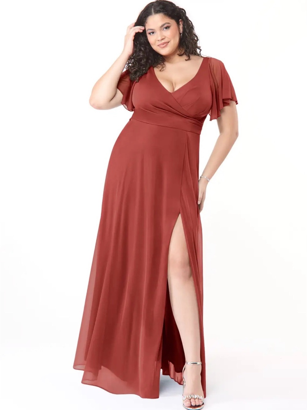 Azazie Induh Terracotta Chiffon Formal Dress with Side Slit